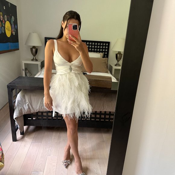 ALESSANDRA RICH - Feather-trimmed embellished silk minidress - Picture 7 of 9